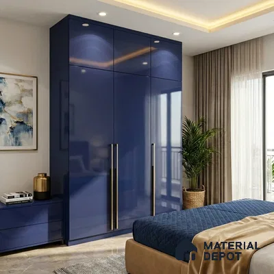 Solid Colors Look LM 19259 Lavish Blue 8 ft x 4 ft Glossy Finish Decorative Laminate - 1 mm | Suitable for Living Room, Kitchen, Office