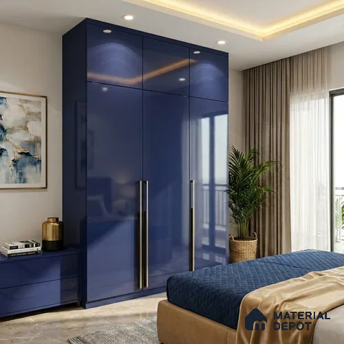 Solid Colors Look LM 19259 Lavish Blue 8 ft x 4 ft Glossy Finish Decorative Laminate - 1 mm | Suitable for Living Room, Kitchen, Office