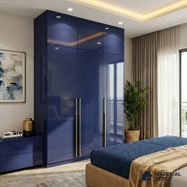 Solid Colors Look LM 19259 Lavish Blue 8 ft x 4 ft Glossy Finish Decorative Laminate - 1 mm | Suitable for Living Room, Kitchen, Office