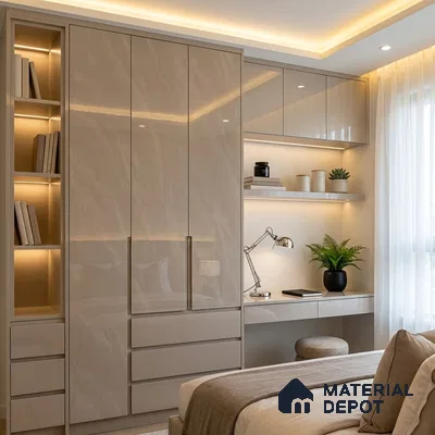 Marble Look LM 19277 Rosegold Carrara 8 ft x 4 ft Glossy Finish Decorative Laminate - 1 mm | Suitable for TV Unit, Wardrobe, Kitchen Cabinets