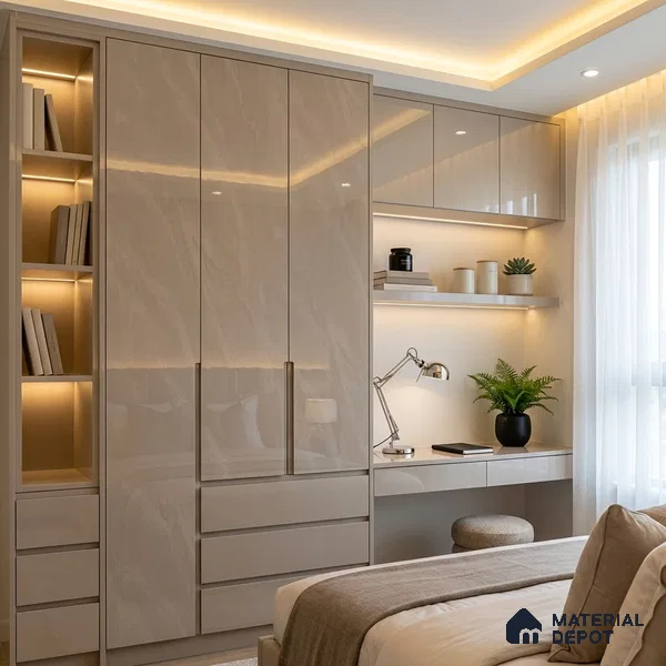 Marble Look LM 19277 Rosegold Carrara 8 ft x 4 ft Glossy Finish Decorative Laminate - 1 mm | Suitable for TV Unit, Wardrobe, Kitchen Cabinets
