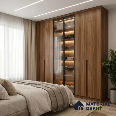Wooden Look LM 19280 Juglans Polished 8 ft x 4 ft Suede Finish Decorative Laminate - 1 mm | Suitable for TV Unit, Wardrobe, Kitchen Cabinets