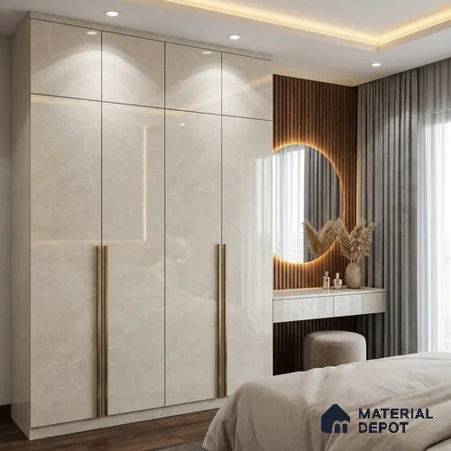 Marble Look LM 19285 White Pearl Marble 8 ft x 4 ft Glossy Finish Decorative Laminate - 1 mm | Suitable for TV Unit, Wardrobe, Kitchen Cabinets
