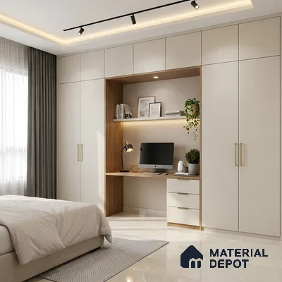Light Beige Fluted Solid Color Look LM 19292 Metallic White 8 ft x 4 ft Texture Finish Decorative Laminate - 1 mm | Suitable for TV Unit, Wardrobe, Kitchen Cabinets