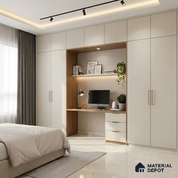 Light Beige Fluted Solid Color Look LM 19292 Metallic White 8 ft x 4 ft Texture Finish Decorative Laminate - 1 mm | Suitable for TV Unit, Wardrobe, Kitchen Cabinets