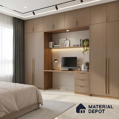Metallic Beige Brown Fluted Solid Color Look LM 19293 Metallic Beige 8 ft x 4 ft Texture Finish Decorative Laminate - 1 mm | Suitable for TV Unit, Wardrobe, Kitchen Cabinets