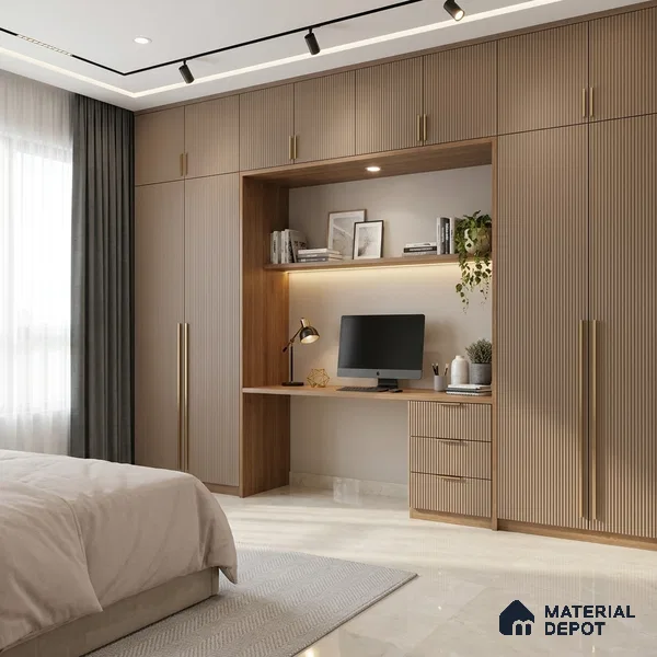 Metallic Beige Brown Fluted Solid Color Look LM 19293 Metallic Beige 8 ft x 4 ft Texture Finish Decorative Laminate - 1 mm | Suitable for TV Unit, Wardrobe, Kitchen Cabinets