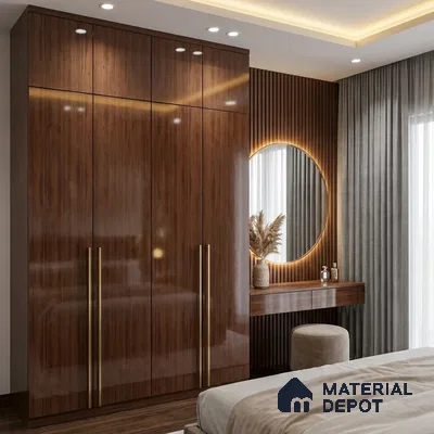 Wooden Look LM 19314 Golden Teak 8 ft x 4 ft Glossy Finish Decorative Laminate - 1 mm | Suitable for TV Unit, Wardrobe, Kitchen Cabinets