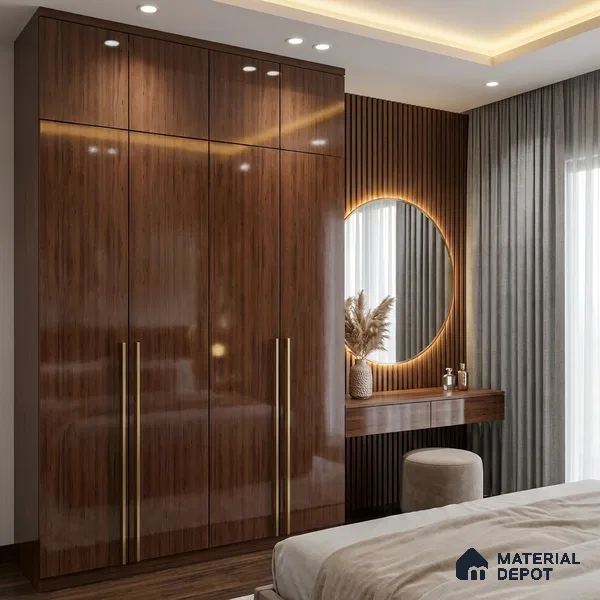 Wooden Look LM 19314 Golden Teak 8 ft x 4 ft Glossy Finish Decorative Laminate - 1 mm | Suitable for TV Unit, Wardrobe, Kitchen Cabinets
