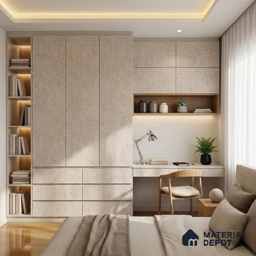 Marble Look LM 19321 Concrete Ivory 8 ft x 4 ft Texture Finish Decorative Laminate - 1 mm | Suitable for TV Unit, Wardrobe, Kitchen Cabinets
