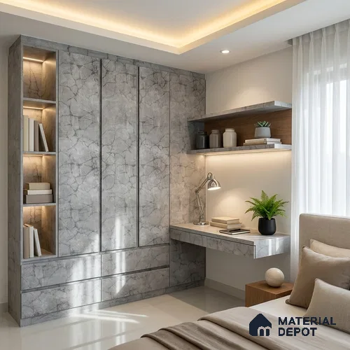 Marble Look LM 19335 Greek Slate 2 8 ft x 4 ft Texture Finish Decorative Laminate - 1 mm | Suitable for TV Unit, Wardrobe, Kitchen Cabinets