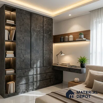 Marble Look LM 19336 Greek Slate 1 8 ft x 4 ft Texture Finish Decorative Laminate - 1 mm | Suitable for TV Unit, Wardrobe, Kitchen Cabinets