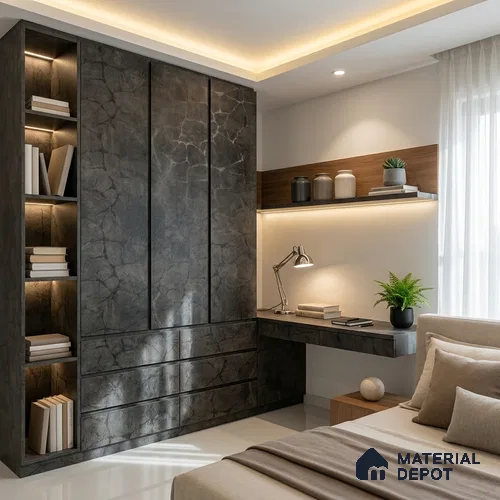 Marble Look LM 19336 Greek Slate 1 8 ft x 4 ft Texture Finish Decorative Laminate - 1 mm | Suitable for TV Unit, Wardrobe, Kitchen Cabinets