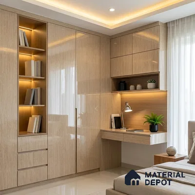 Wooden Look LM 19346 Mali Mahogany 8 ft x 4 ft Glossy Finish Decorative Laminate - 1 mm | Suitable for TV Unit, Wardrobe, Kitchen Cabinets