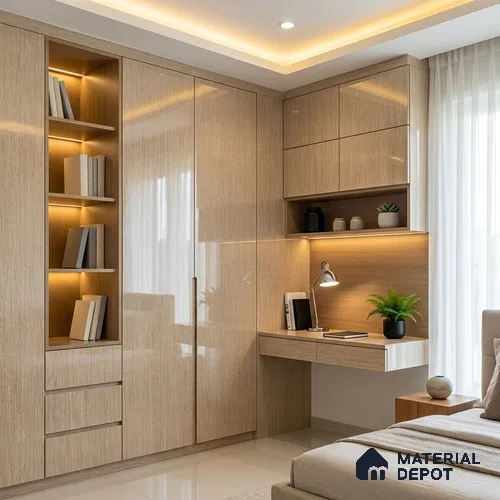 Wooden Look LM 19346 Mali Mahogany 8 ft x 4 ft Glossy Finish Decorative Laminate - 1 mm | Suitable for TV Unit, Wardrobe, Kitchen Cabinets
