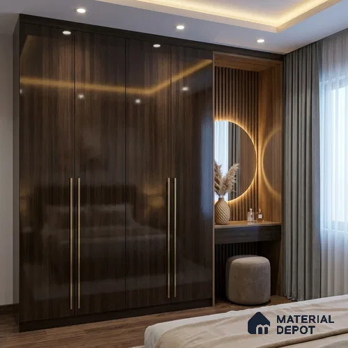 Wooden Look LM 19348 Brown Ipe 8 ft x 4 ft Glossy Finish Decorative Laminate - 1 mm | Suitable for TV Unit, Wardrobe, Kitchen Cabinets