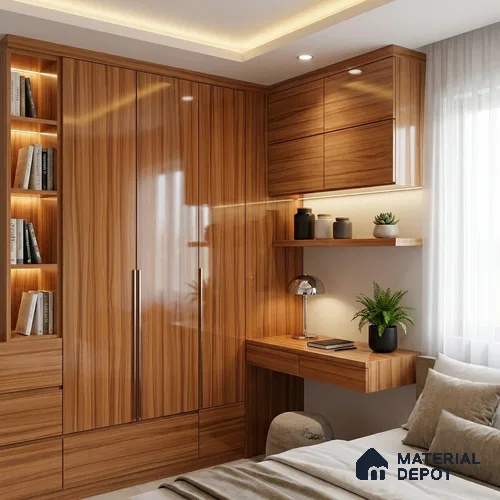 Wooden Look LM 19349 Waterloo Walnut 8 ft x 4 ft Glossy Finish Decorative Laminate - 1 mm | Suitable for TV Unit, Wardrobe, Kitchen Cabinets