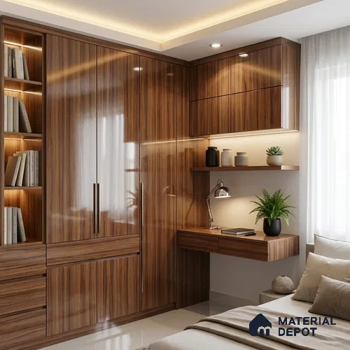 Wooden Look LM 19350 Wharthon Walnut 8 ft x 4 ft Glossy Finish Decorative Laminate - 1 mm | Suitable for TV Unit, Wardrobe, Kitchen Cabinets