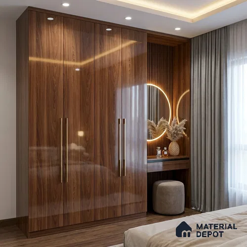Wooden Look LM 19354 Polished Walnut 8 ft x 4 ft Glossy Finish Decorative Laminate - 1 mm | Suitable for TV Unit, Wardrobe, Kitchen Cabinets