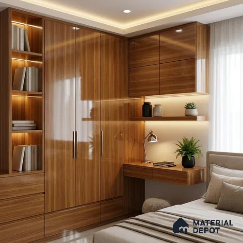 Wooden Look LM 19355 English Juglans 8 ft x 4 ft Glossy Finish Decorative Laminate - 1 mm | Suitable for TV Unit, Wardrobe, Kitchen Cabinets