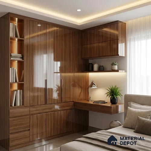 Wooden Look LM 19356 Wattle Juglans 8 ft x 4 ft Glossy Finish Decorative Laminate - 1 mm | Suitable for TV Unit, Wardrobe, Kitchen Cabinets