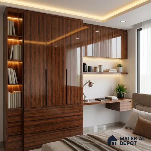 Wooden Look LM 19358 Caen Chestnut 8 ft x 4 ft Glossy Finish Decorative Laminate - 1 mm | Suitable for TV Unit, Wardrobe, Kitchen Cabinets