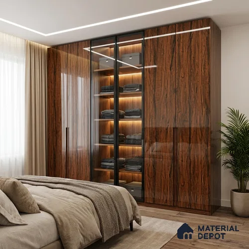Wooden Look LM 19365 Tropical Wood 8 ft x 4 ft Glossy Finish Decorative Laminate - 1 mm | Suitable for TV Unit, Wardrobe, Kitchen Cabinets
