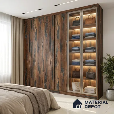 Wooden Look LM 19389 Brazil Wood 8 ft x 4 ft Texture Finish Decorative Laminate - 1 mm | Suitable for TV Unit, Wardrobe, Kitchen Cabinets