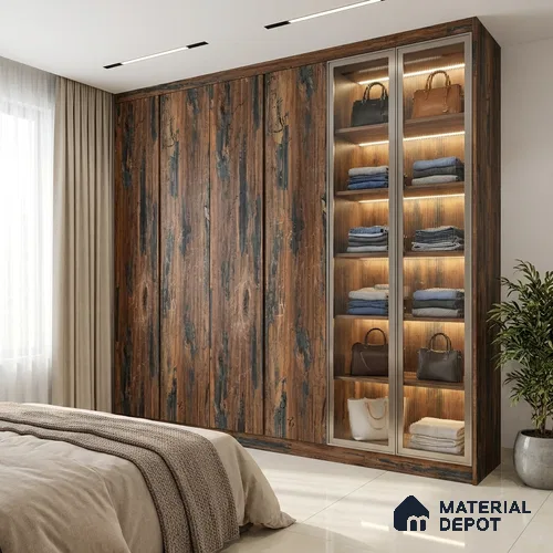 Wooden Look LM 19389 Brazil Wood 8 ft x 4 ft Texture Finish Decorative Laminate - 1 mm | Suitable for TV Unit, Wardrobe, Kitchen Cabinets