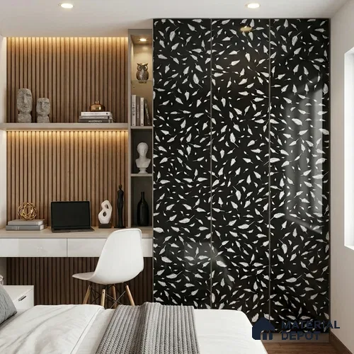 Patterned Look LM 19390 Grey Feather 8 ft x 4 ft Glossy Finish Decorative Laminate - 1 mm | Suitable for Bedroom, TV Unit, Wardrobe