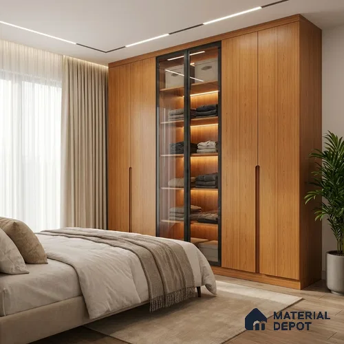 Wooden Look LM 19402 Nayana Teak 8 ft x 4 ft Suede Finish Decorative Laminate - 1 mm | Suitable for TV Unit, Wardrobe, Kitchen Cabinets