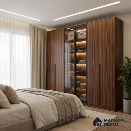 Wooden Look LM 19406 Wharthon Walnut 8 ft x 4 ft Suede Finish Decorative Laminate - 1 mm | Suitable for TV Unit, Wardrobe, Kitchen Cabinets