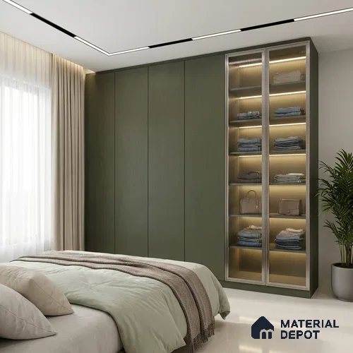 Green Textured Solid Look LM 20068 8 ft x 4 ft Texture Finish Decorative Laminate - 1 mm | Suitable for TV Unit, Wardrobe, Kitchen Cabinets