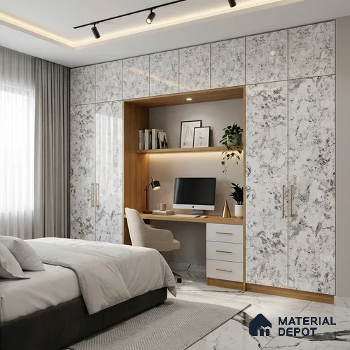 Grey Marble Look LM 20987 8 ft x 4 ft High Gloss Finish Decorative Laminate - 1 mm | Suitable for TV Unit, Wardrobe, Kitchen Cabinets