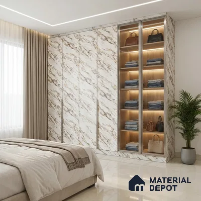 White Marble Look LM 21006 8 ft x 4 ft Matte Finish Decorative Laminate - 1 mm | Suitable for TV Unit, Wardrobe, Kitchen Cabinets