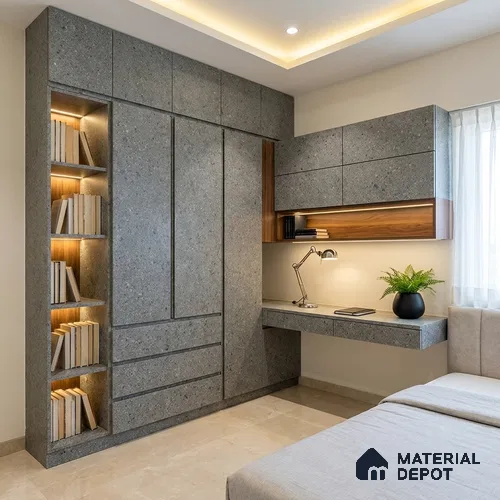 Grey Terrazzo Look LM 21015 8 ft x 4 ft Texture Finish Decorative Laminate - 1 mm | Suitable for TV Unit, Wardrobe, Kitchen Cabinets
