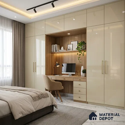 Pale Cream Solid Colors Look LM 23255 8 ft x 4 ft High Gloss Finish 6H Anti Scratch Acrylic Laminate - 1.5 mm | Suitable for Living Room, Kitchen, Office