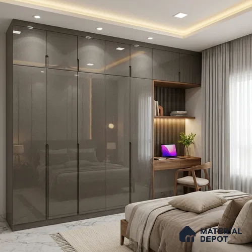 Grey Sparkle Look LM 23261 Smog 8 ft x 4 ft High Gloss Finish 6H Anti Scratch Acrylic Laminate - 1.5 mm | Suitable for Kitchen Cabinet, TV Unit, Wardrobe
