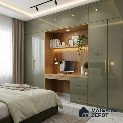 Olive Grey Solid Colors Look LM 23274 Quiet Dawn 8 ft x 4 ft High Gloss Finish 6H Anti Scratch Acrylic Laminate - 1.5 mm | Suitable for Living Room, Kitchen, Office