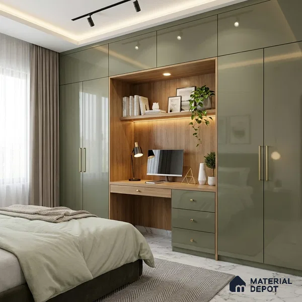 Olive Grey Solid Colors Look LM 23274 Quiet Dawn 8 ft x 4 ft High Gloss Finish 6H Anti Scratch Acrylic Laminate - 1.5 mm | Suitable for Living Room, Kitchen, Office