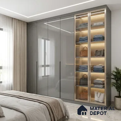 Grey Sparkle Look LM 23289 Metallic Grey 8 ft x 4 ft High Gloss Finish 6H Anti Scratch Acrylic Laminate - 1.5 mm | Suitable for Kitchen Cabinet, TV Unit, Wardrobe