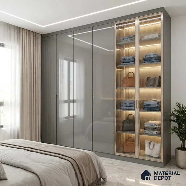 Grey Sparkle Look LM 23289 Metallic Grey 8 ft x 4 ft High Gloss Finish 6H Anti Scratch Acrylic Laminate - 1.5 mm | Suitable for Kitchen Cabinet, TV Unit, Wardrobe