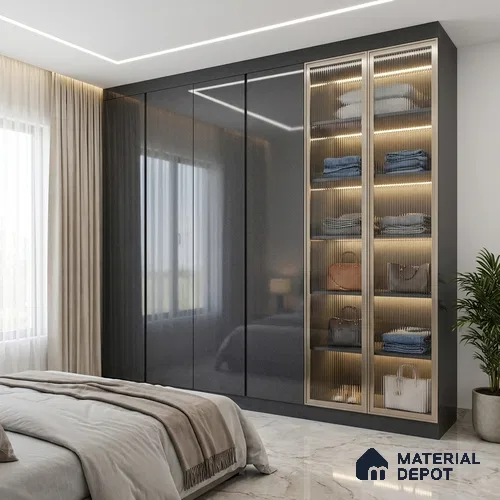 Grey Sparkle Look LM 23296 Elephanta Grey 8 ft x 4 ft High Gloss Finish 6H Anti Scratch Acrylic Laminate - 1.5 mm | Suitable for Kitchen Cabinet, TV Unit, Wardrobe