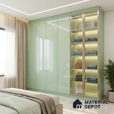Green Sparkle Look LM 23300 Tranquil Green 8 ft x 4 ft High Gloss Finish 6H Anti Scratch Acrylic Laminate - 1.5 mm | Suitable for Kitchen Cabinet, TV Unit, Wardrobe