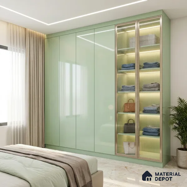 Green Sparkle Look LM 23300 Tranquil Green 8 ft x 4 ft High Gloss Finish 6H Anti Scratch Acrylic Laminate - 1.5 mm | Suitable for Kitchen Cabinet, TV Unit, Wardrobe