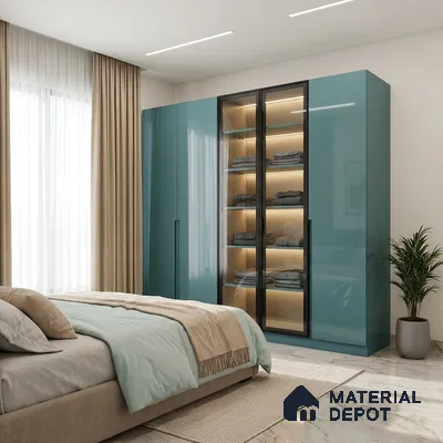 Blue Sparkle Look LM 23322 Lake Blue 8 ft x 4 ft High Gloss Finish 6H Anti Scratch Acrylic Laminate - 1.5 mm | Suitable for Kitchen Cabinet, TV Unit, Wardrobe