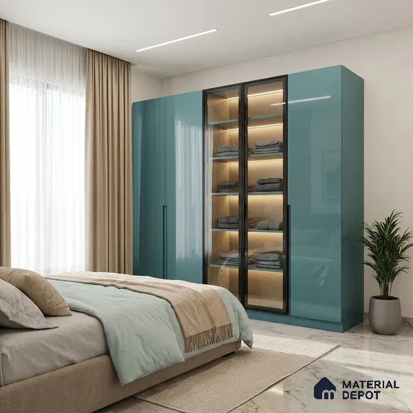 Blue Sparkle Look LM 23322 Lake Blue 8 ft x 4 ft High Gloss Finish 6H Anti Scratch Acrylic Laminate - 1.5 mm | Suitable for Kitchen Cabinet, TV Unit, Wardrobe