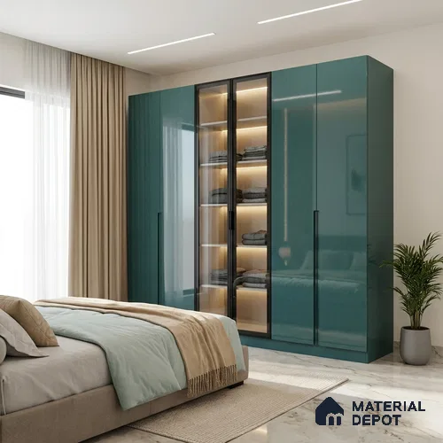 Blue Sparkle Look LM 23323 Sky Blue 8 ft x 4 ft High Gloss Finish 6H Anti Scratch Acrylic Laminate - 1.5 mm | Suitable for Kitchen Cabinet, TV Unit, Wardrobe