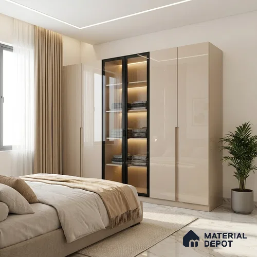 Light Mocha Brown Solid Colors Look LM 23329 Essence Pink 8 ft x 4 ft High Gloss Finish 6H Anti Scratch Acrylic Laminate - 1.5 mm | Suitable for Living Room, Kitchen, Office