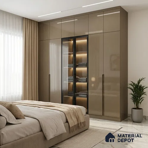 Brown Sparkle Look LM 23333 Natural Tan 8 ft x 4 ft High Gloss Finish 6H Anti Scratch Acrylic Laminate - 1.5 mm | Suitable for Kitchen Cabinet, TV Unit, Wardrobe